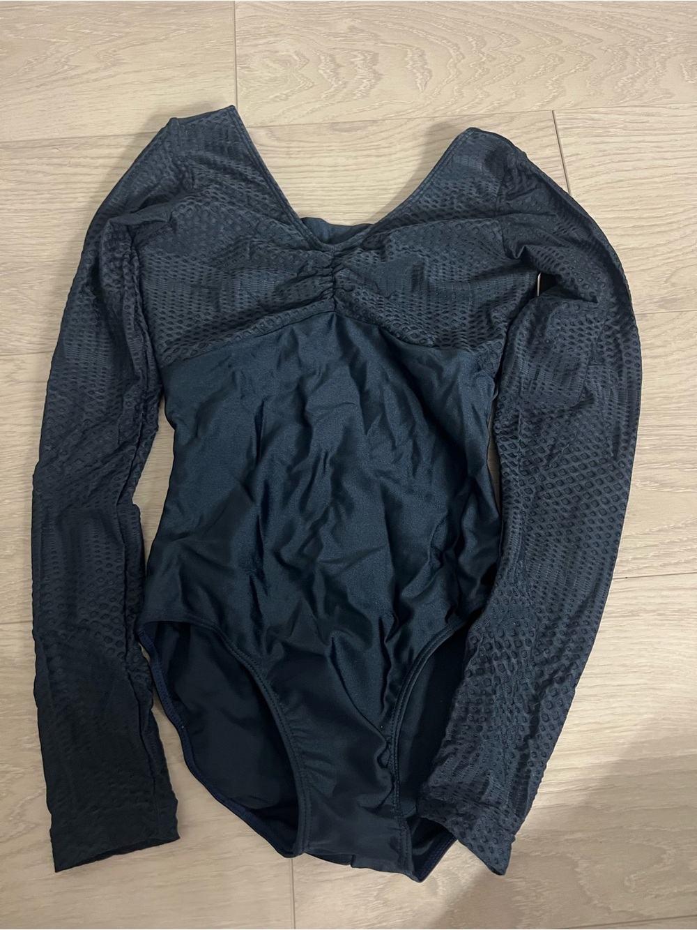 Long Sleeve Blue Textured Leotard